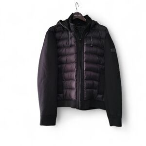 Tumi Men's Black Quilted Puffer Hybrid Hoodie Jacket
